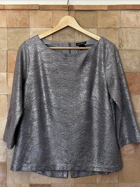 Club Monaco Silver Gunmetal Blouse Textured Fabric Size